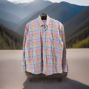 Alan Flusser Mens Multicolor Plaid Button-Up Shirt Size Medium 100% Cotton